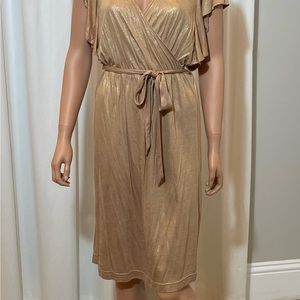 H&M metallic gold disco dress. Size 8. NWT. Faux wrap, belt and kimono sleeves.